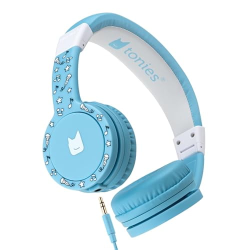 Tonies Auriculares plegables con cable para niños - Cómodamente diseñados para colocarse en la oreja - Funciona con Toniebox y todos los dispositivos de 3,5 mm - Azul claro