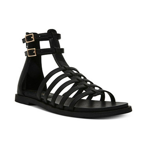 Wild Pair Romanse Gladiator Flat Sandals Black Smooth 8M