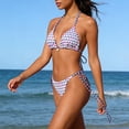 thumbnail image 5 of Swimsuit for Women Printed Halter Triangle Bikini Set, String Tie-Side Bottoms, Floral Pattern Swimwear for Beach and Pool Purple XL, 5 of 9