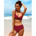 thumbnail image 2 of Charmo Women Twist High Waisted Bikini Swimwear Two Piece Ruched Tummy Control Swimsuit, 2 of 6