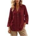 thumbnail image 2 of Neewe Womens Cotton Linen Solid Lapel Long Sleeves Button Down Shirt Top Casual Basic Daily Blouse, 2 of 8