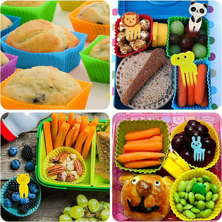 SAWNZC Silicone Lunch Box Dividers, 36 Pcs Reusable Cupcake Liners Muffin  Cups for Baking, Colorful Bento Box Dividers Accessories for Kids