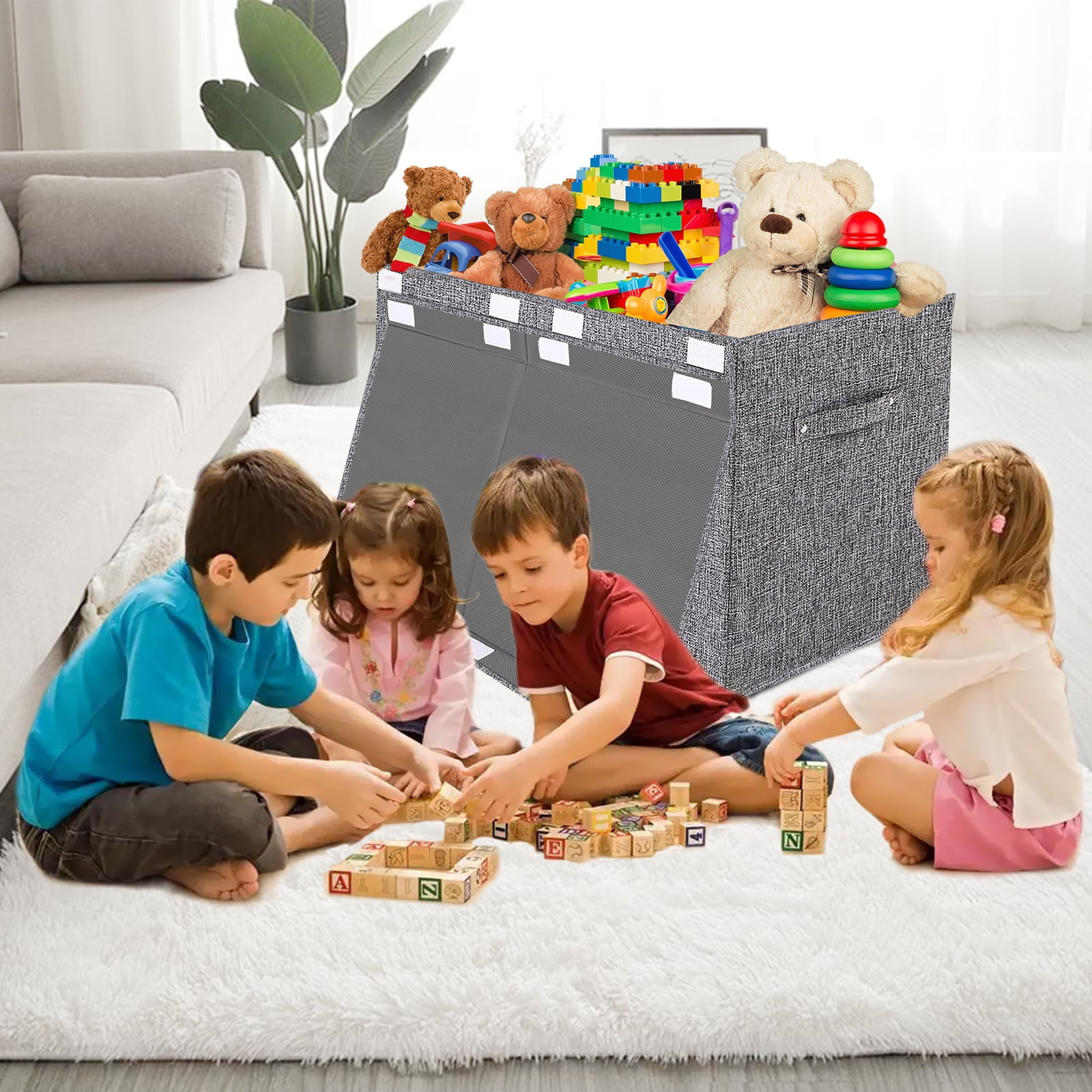 Homyfort Large Toy Box Chest Storage with Lid - Collapsible Kids Toys Boxes Organizer Bins Baskets with Handles for Boys,Girls,Nursery,Playroom,Clothes,Blanket,Bedroom(Gray)