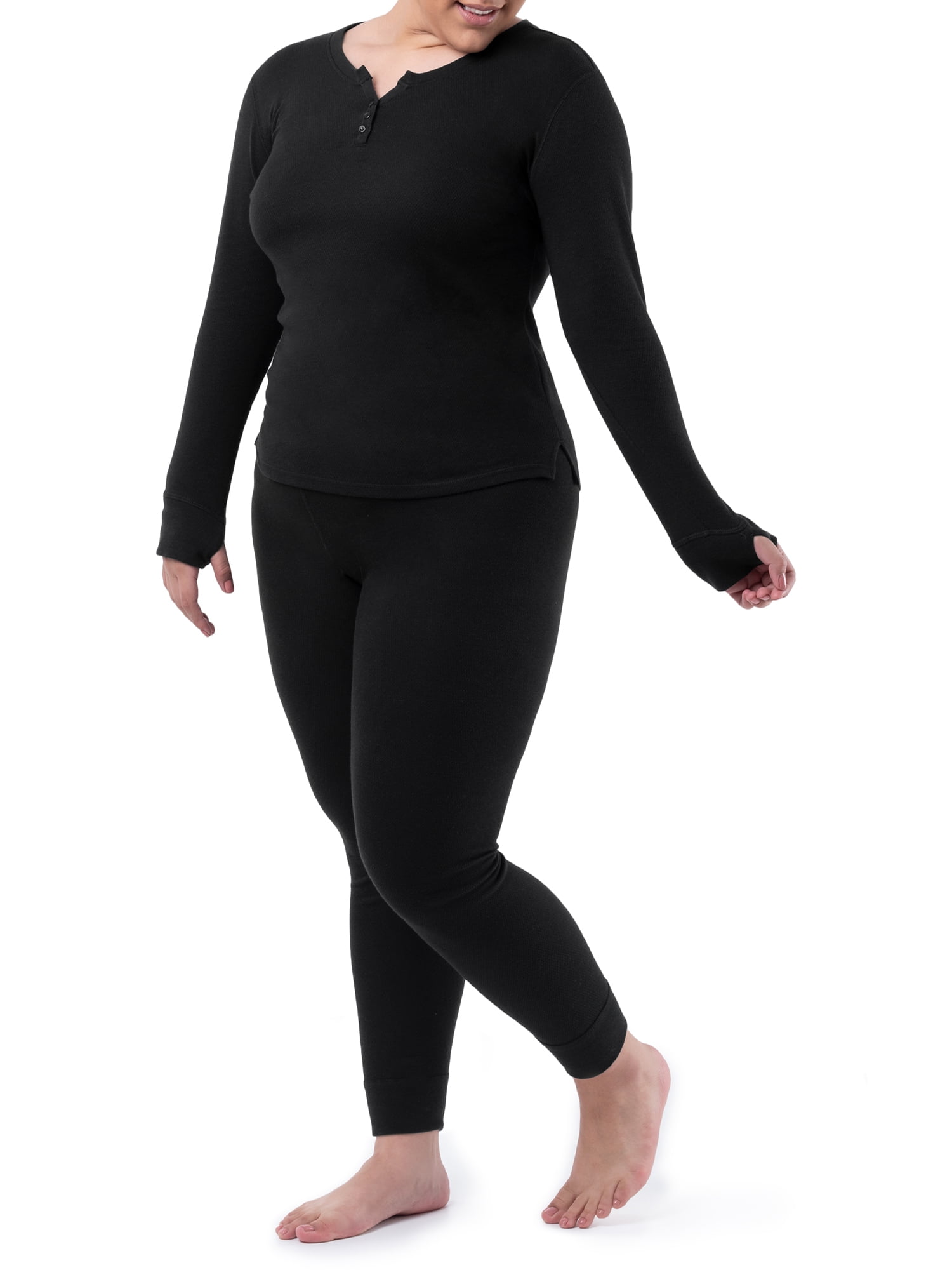 Fruit of the Loom Women's and Women's Plus Thermal Henley Top & Bottom Set