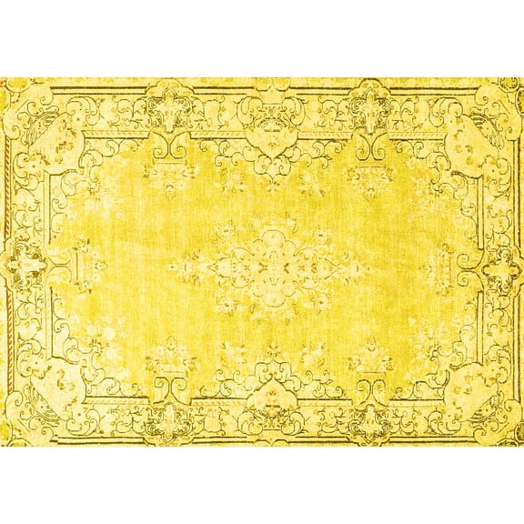 Ahgly Company Machine Washable Indoor Rectangle Persian Yellow Bohemian Area Rugs, 5' x 7'