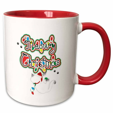 Cat Mug Shot Christmas 3dRose Fun Whimsical Meowy Christmas Siamese Santa Kitty Cat - Two Tone Red Mug, 11-ounce ()