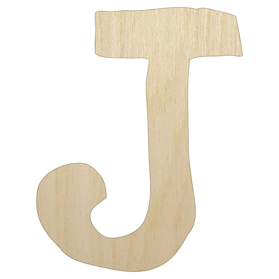 Letter J Uppercase Cute Typewriter Font Wood Shape Unfinished Piece Cutout Craft DIY Projects - 4.70 Inch Size - 1/8 Inch Thick