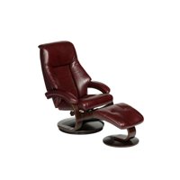 Mac Motion Oslo Merlot Burgundy Top Grain Leather Swivel Recliner With Ottoman, Alpine & Black