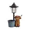 thumbnail image 3 of CarpNettore Highland Cow Statue Decor with Solar Lights Landscape Lamp Resin Figurine Modern Iron Bucket, 3 of 9