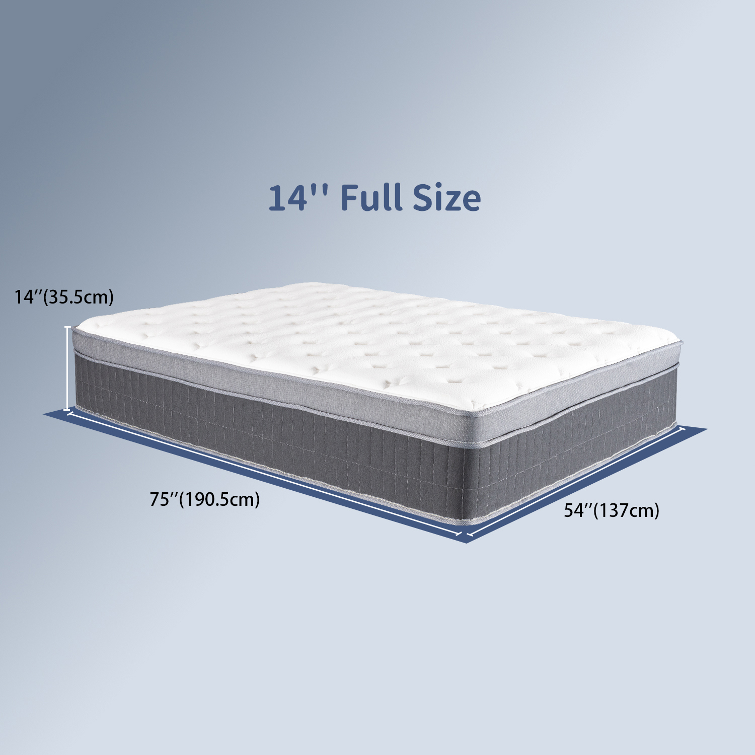 GVN Bed Pad, Mattresses, Full Size Mattress, 14 Inch Memory Foam Hybrid Mattress with Pocketed Springs, Medium Firm Support, Gray