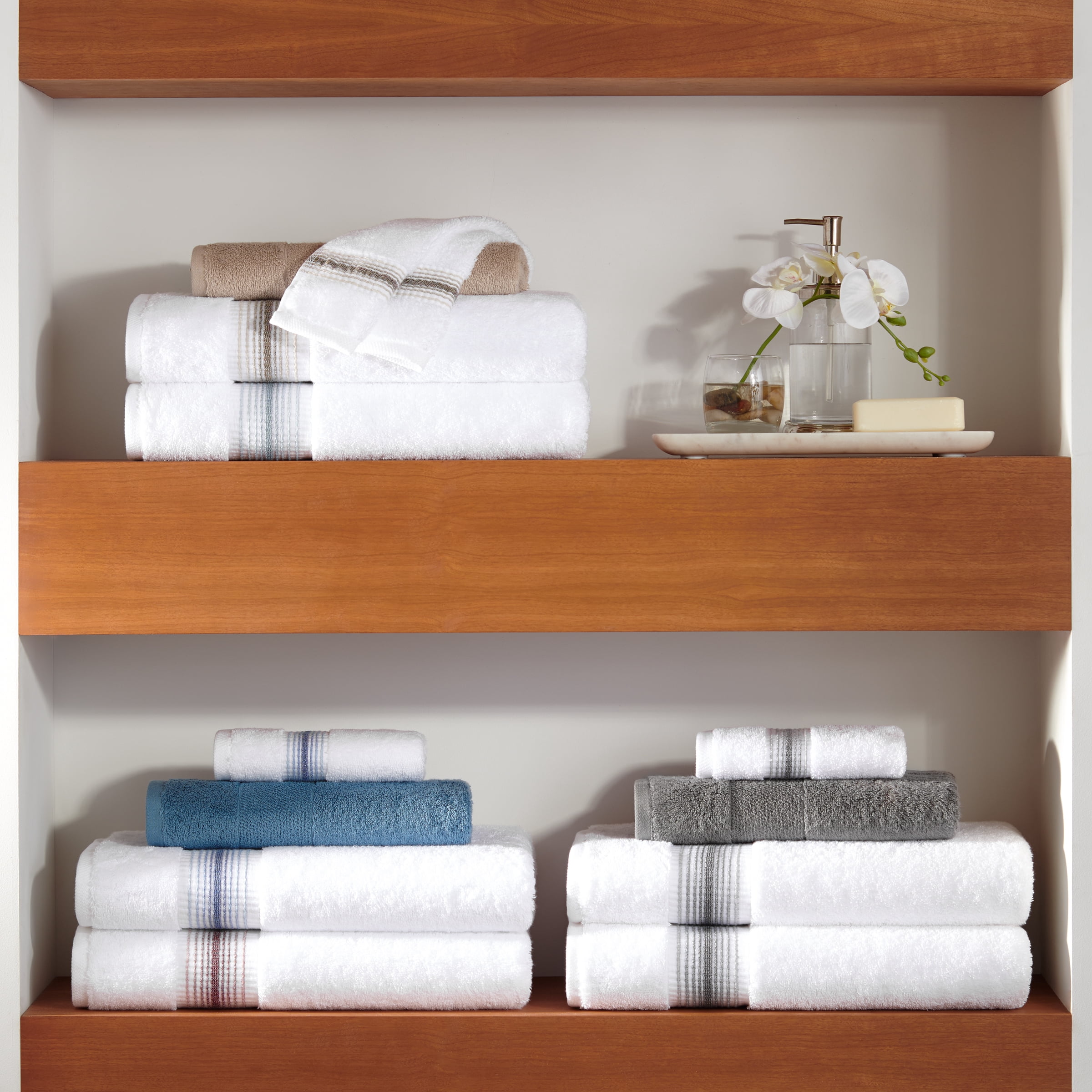 Aston & Arden Turkish Cotton Hand Towels (4-Pack, Thick 600 GSM, 18x32 in., Ultra Soft and Plush, White with Charcoal Grey Ombre Striped Border
