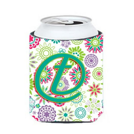 

Letter T Flowers Pink Teal Green Initial Can & Bottle Hugger