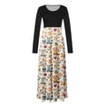thumbnail image 5 of Busydd Halloween Dresses for Women Fashion Print Round Neck Maxi Dress Casual Holiday A Line Long Sleeve Dress S, 5 of 7