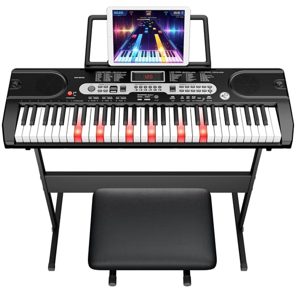 SUGIFT 61 Key Electric Keyboard Piano with Lighted Keys Portable Piano Kit, Black
