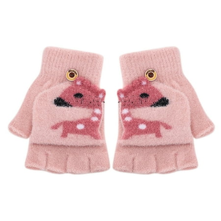 

koaiezne Knitted Warm Convertible Flip Mittens Top Fingerless Children Kids Winter Gloves Kids Gloves & Mittens Bicycle Pad And Glove Kids Kids Glow in Dark Gloves