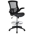 thumbnail image 1 of Mid-Back Black Mesh Ergonomic Drafting Chair with LeatherSoft Seat, Adjustable Foot Ring and Flip-Up Arms, 1 of 9