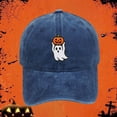 thumbnail image 2 of LEKODE Men Women Pumpkin Embroidered Washed Baseball Cap, Vintage Distressed Curved Brim Hat, Adjustable Holiday‑theme Sun Cap for Party Travel Daily Use Navy One Size, 2 of 3