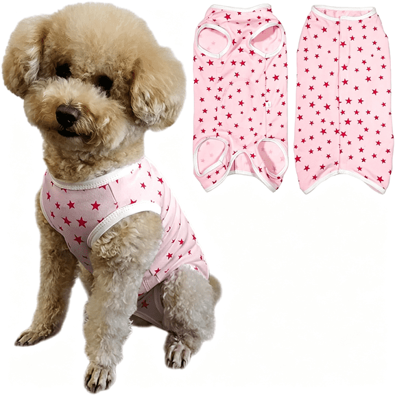 AOMRCOL Dog’S Recovery Suit Post Surgery Shirt for Puppy, Small Dog Surgical Recovery Suit for Female Male Dogs, Dog Onesie Protect Surgical Wound(Pink Stars-Xxs)