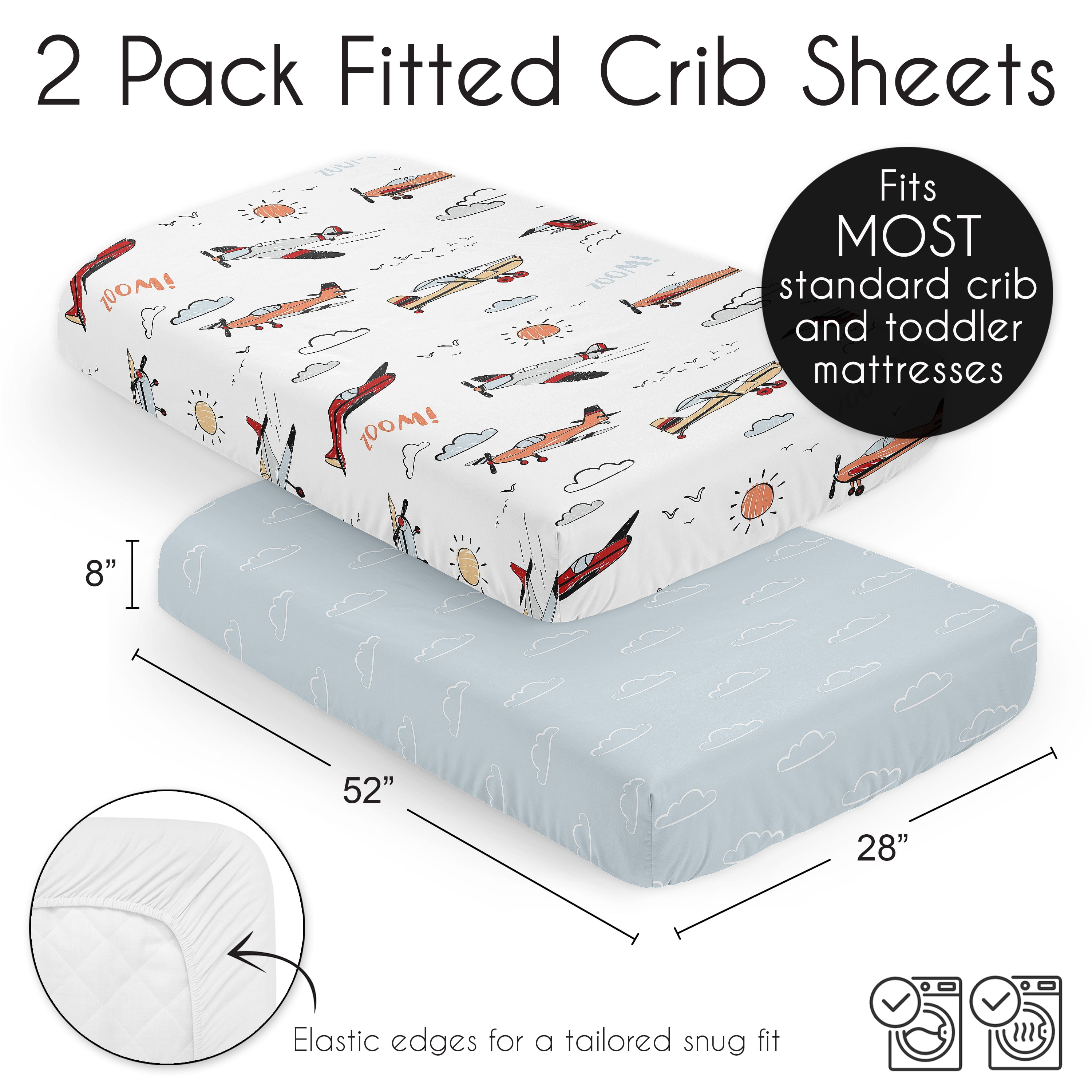 Sweet Jojo Designs Airplane Blue Red and Grey Fitted Crib Sheets 2 Piece Set