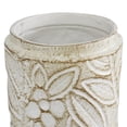 thumbnail image 5 of DecMode 9", 11"H White Ceramic Floral Handmade Intricately Carved Decorative Jars with Wood Lids, 2-Pieces, 5 of 8