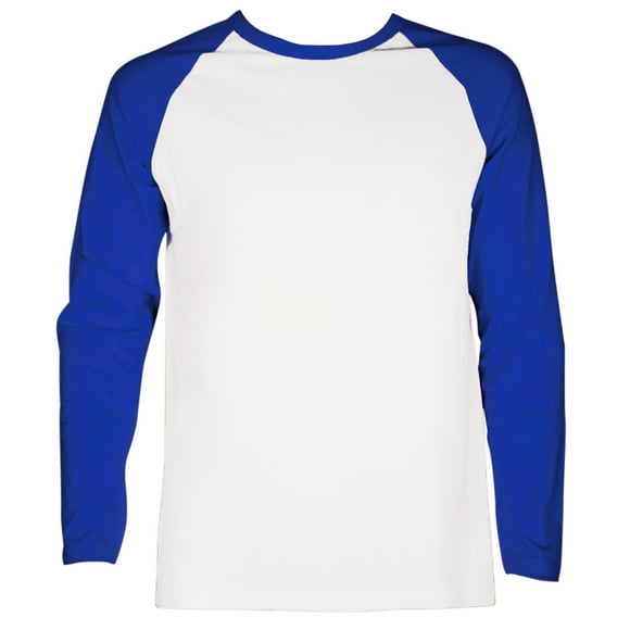 SLM Men's Long Sleeve Cotton Baseball Raglan Tee Shirt Jersey -White/Royal-Small