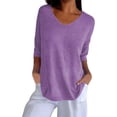 thumbnail image 1 of Solid Color Knitted V-Neck Top, V Neck Loose Pullover Knit Sweaters Tops, Plus Size Tshirts for Women, 1 of 7