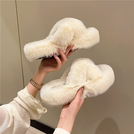 

HHH Feeling Thick Bottom Increased 7cm Fluffy Slippers Women s Outer Wear 2024 Spring and Autumn New Office Home Cotton Slippers