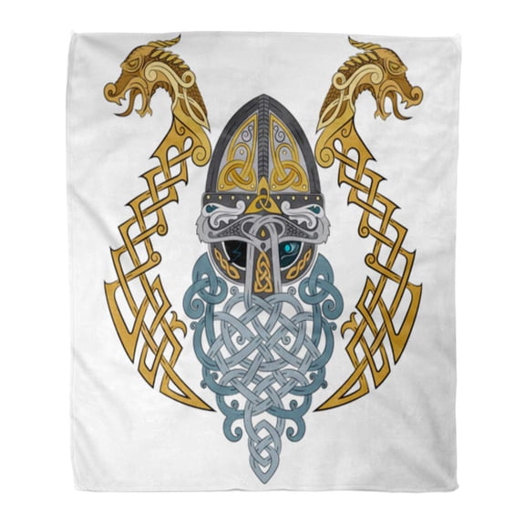 SIDONKU Flannel Throw Blanket Silver Dragon Odin Wotan Old Norse and Germanic Mythology Soft for Bed Sofa and Couch 58x80 Inches