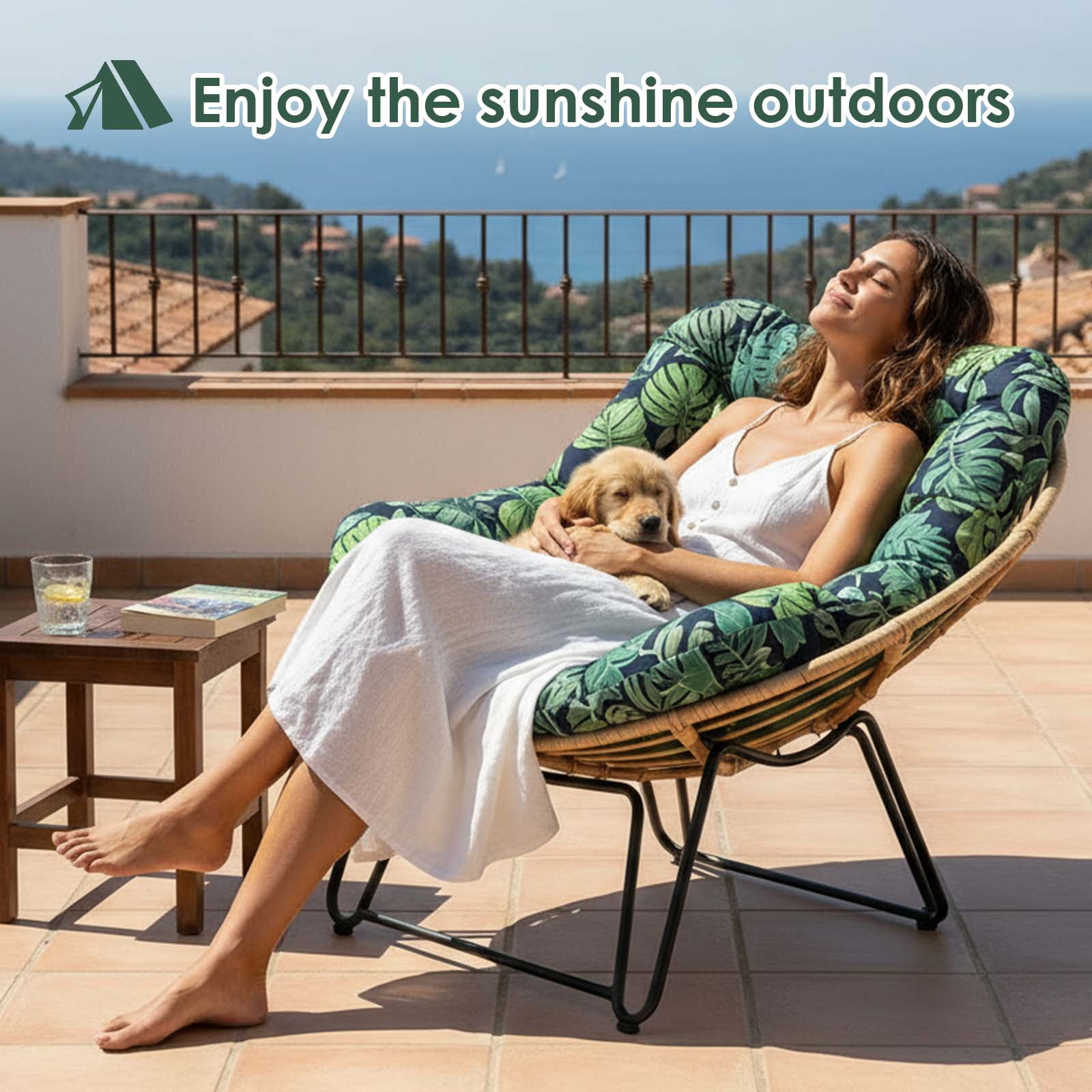 Eurhowing 4" Thick Egg Chair Cushion Replacement, Waterproof & Non-Slip Outdoor Patio Swing Chair Cushions, High-Density Soft Hanging Basket Seat Cushion, Green Leaf