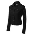 thumbnail image 3 of MixMatchy Women's Solid Button Down Long Sleeve Classic Outerwear Cropped Denim Jacket, 3 of 4
