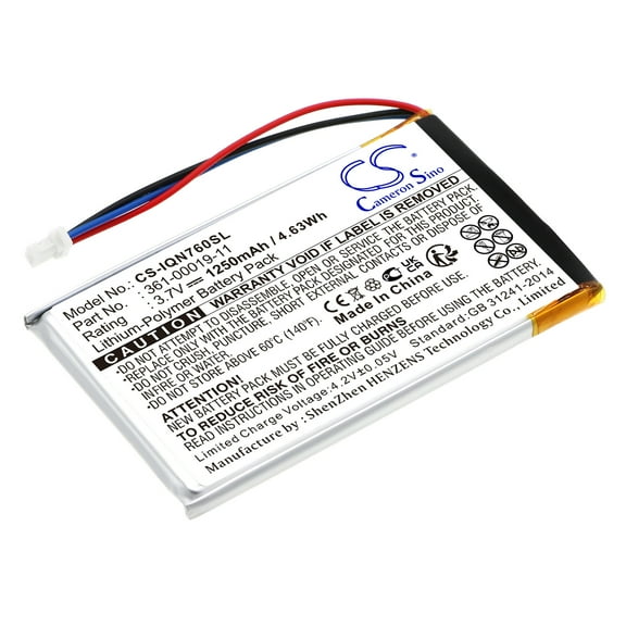 Replacement Battery for Garmin Nuvi 3590,Nuvi 3590 LM,Nuvi 3590LMT,Nuvi 700 ( 3 wires ),Nuvi 710,Nuvi 710T,Nuvi 760,Nuvi 760T,Nuvi 765,Nuvi 765T,PN:361-00019-11,361-00019-40,1250mAh