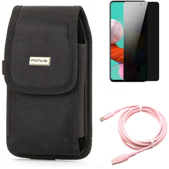 Case Belt Clip & Privacy Screen Protector & Pink 10ft Long Cable for Samsung Galaxy S20 Fan Edition - Swivel Holster   Tempered Glass Anti-Spy   USB-C to Type-C PD Fast Charger Combo