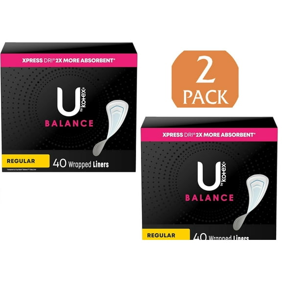 U by Kotex Balance Wrapped Panty Liners, Regular Length, 40 Count- 2 Pack
