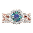 thumbnail image 2 of Clara Pucci 18K Rose Gold 1.795 Synthetic Blue Moissanite Engraveable Engagement Ring + Wedding Band Set, 2 of 7