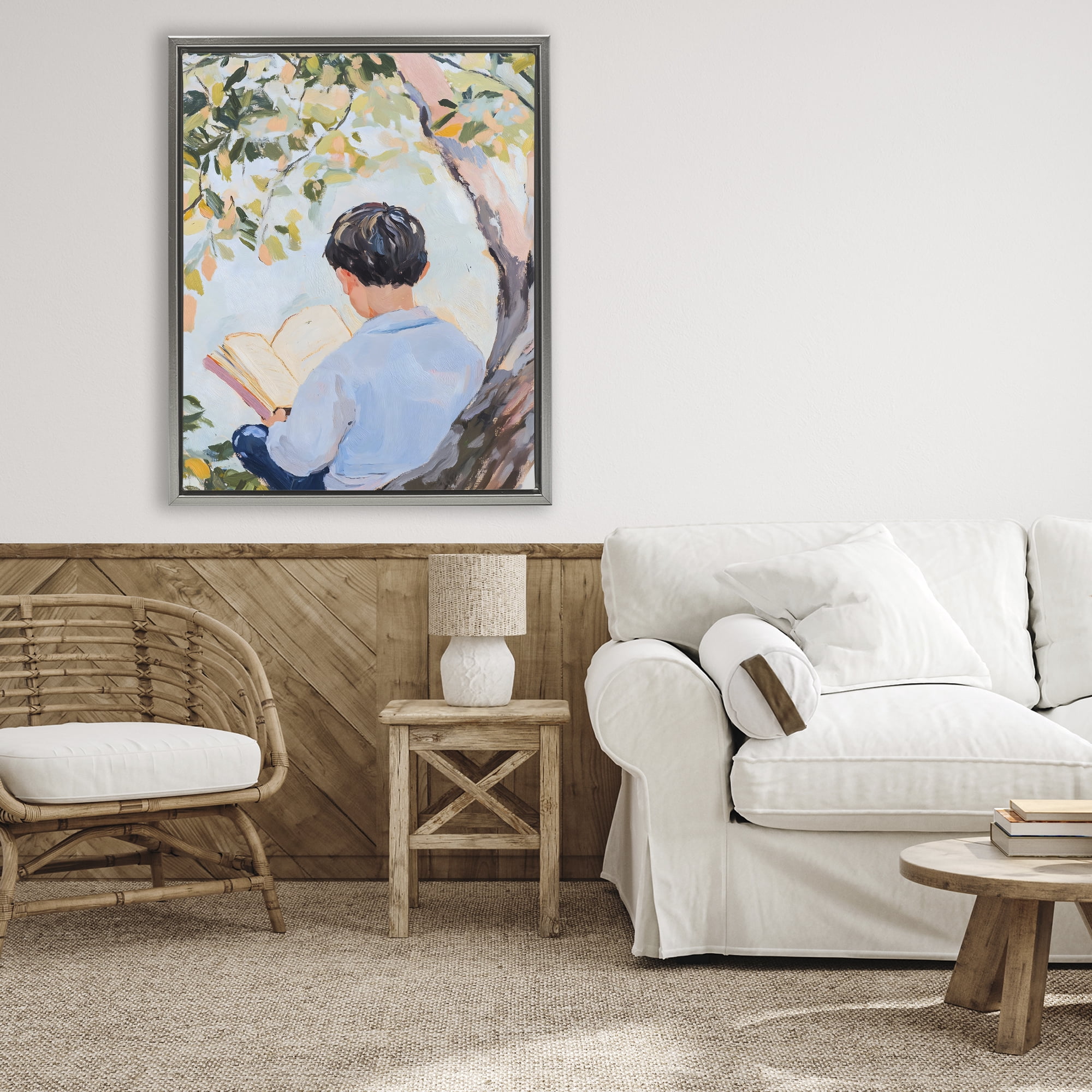 Stupell Industries Boy Reading in Nature Gray Framed Floater Canvas Wall Art, design by The Prints Vibe