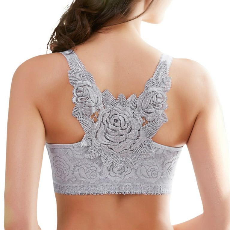 Women's Sexy Wire Free Bra Rose Embroidery Push Up Adjustable
