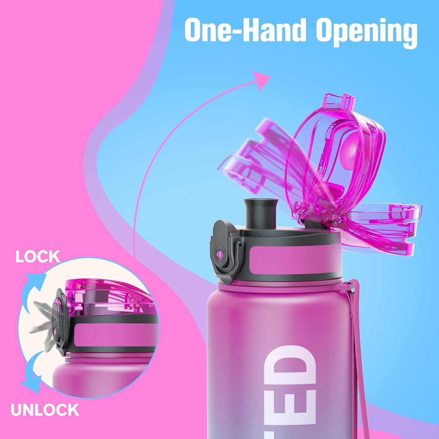 Water Bottle 32oz, Durable and Leakproof Water Bottles Motivational with Time Marker, Tritan, BPA Free, Wide Mouth with Easy Clean Brush for Gym, Travel, Home, School, Office (1 Bottle)