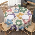 thumbnail image 3 of Colorful Daisy Flower Silhouette Pattern Round Tablecloth 60"x60",Wrinkle Wipeable Table Cloth for Kitchen Dining Room Picnic Patio Party, 3 of 6