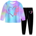 thumbnail image 2 of Nwiuh Girls 2 Piece Outfits Kids Clothes Sets Sweatsuit Tracksuit Jogger Print Long Sleeve Sweatshirts Sweatpants 2-9Y (Blue, 4-5 Years), 2 of 7
