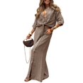 thumbnail image 2 of Female Long Sleeve Beach Shirt Blouses Bathing Suit Cover Up Button Down Collar Brown L, 2 of 9