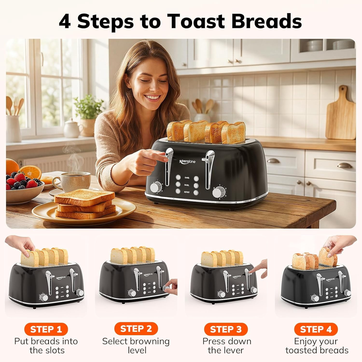 2 Slice Stainless Steel Toaster Retro with 6 Bread Shade Settings, Bagel, Cancel, Defrost Function, Extra Wide Slot, Removable Crumb Tray Green