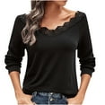 thumbnail image 3 of Xunlbb Long Sleeve Shirts for Women 2025 Fall European And Casual Pullover Lace V-neck Long-sleeved Solid Color Tops For Women Long-sleeved V-neck Tops/Shirts S-XL Holiday Gift Finder, 3 of 3