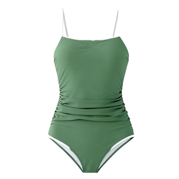 One Piece Swimsui Sevevn Womens Swimsuit One Piece Bathing Suit Square Neck Cutout Back Tummy Control with Spaghetti Straps Green S