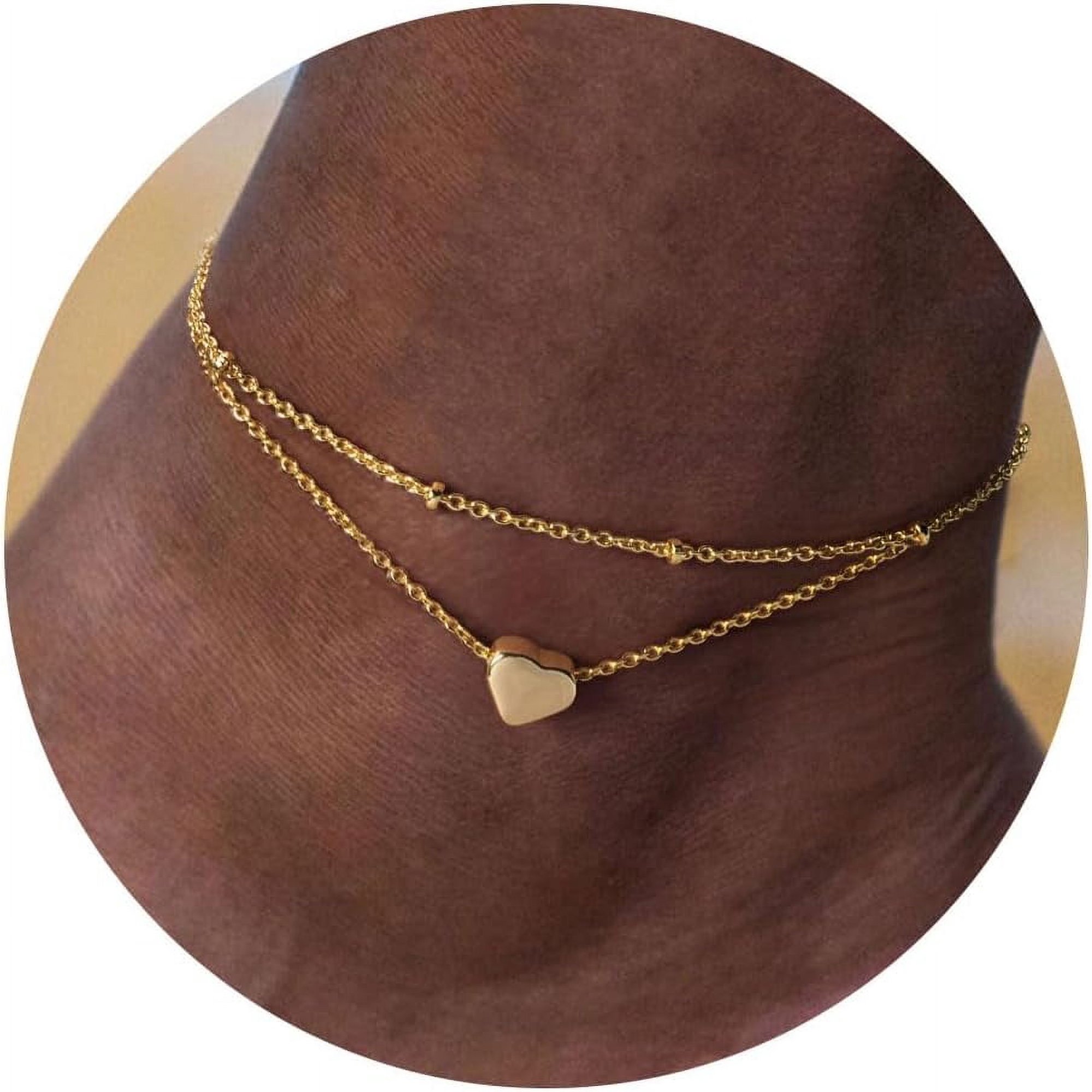 Ankle Bracelets for Women - 14K Gold Plated Dainty Waterproof Gold Evil Eye Anklet Layered Cuban Link Flat Mariner Anklet for Women Jewelry