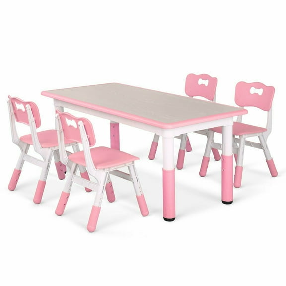 Pirecart Kids Table and Chair Set, Height Adjustable Toddler Activity Table with 4 Chairs for Ages 2-10, Pink