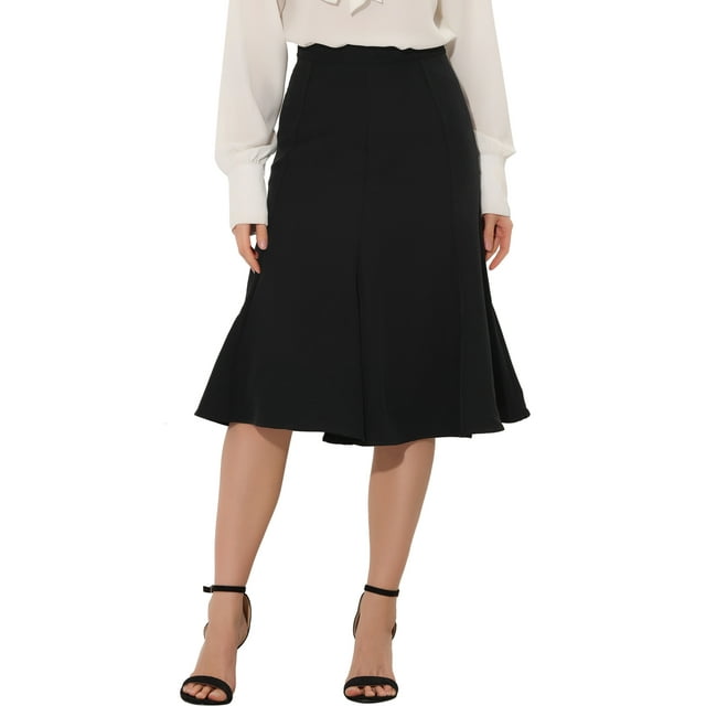 Falda elegante midi de cintura alta con cremallera lateral A-Line para mujeres Inspire Chic