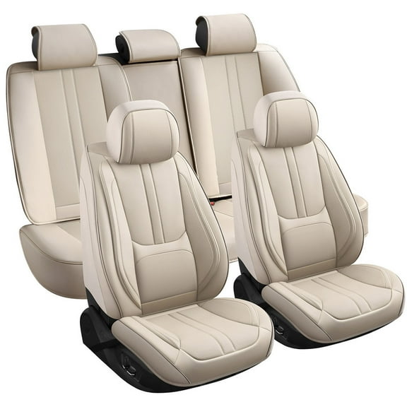 Car Seat Covers Full Set for Toyota Highlander 2007-2019,Breathable Nappa Leather Luxury Automotive Interior Accessories with Lumbar Support Beige