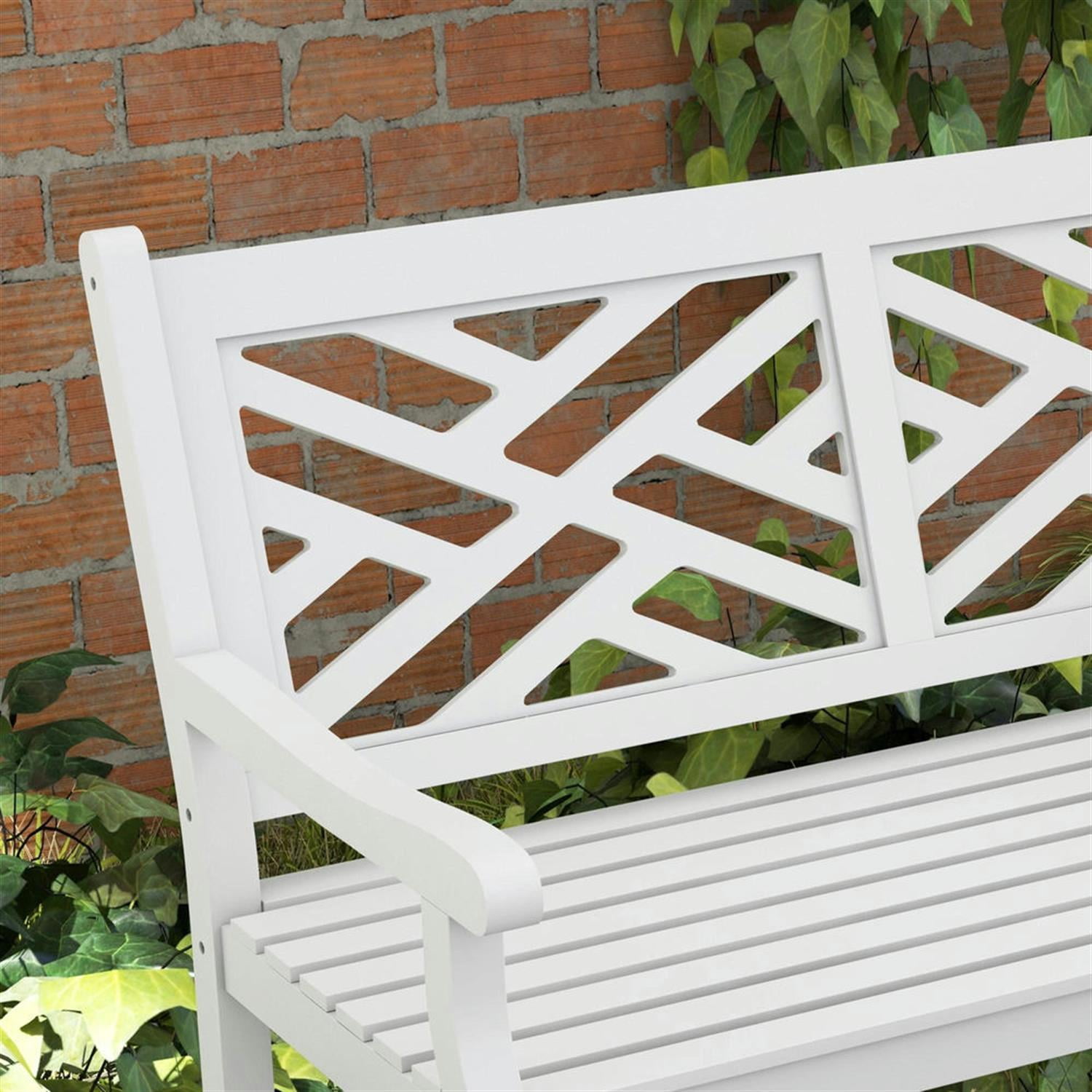 Demi Bonn 46" Large Outdoor Bench with Wooden Slatted Frame, Durable Garden Bench for Patio, Deck, White