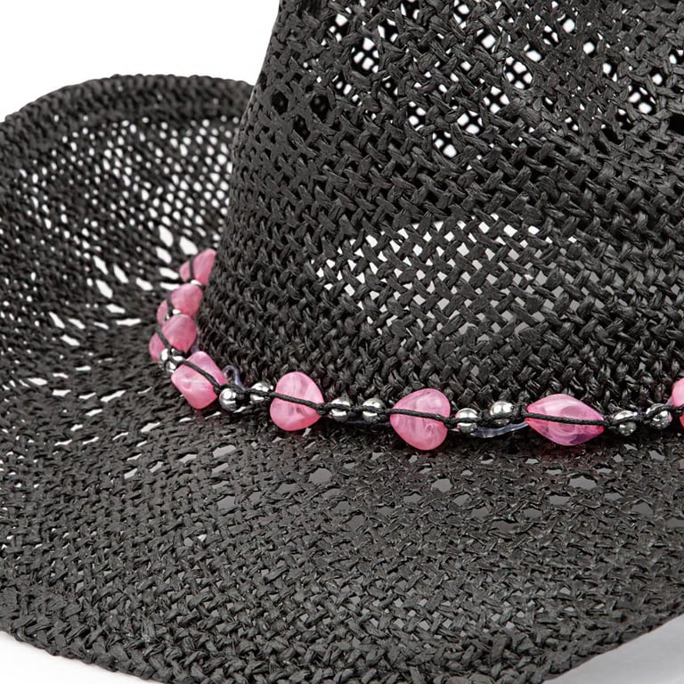 Straw Cowboy Hat for Women with Beaded Trim and Shapeable  display picture 1