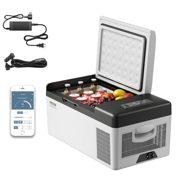 KFFKFF 12V Car Refrigerator 16 Quart Electric Cooler DC/AC, -4℉~68℉, Freezer Fridge Cooler App Management Electric Compressor Cooler for Trucks, RVs